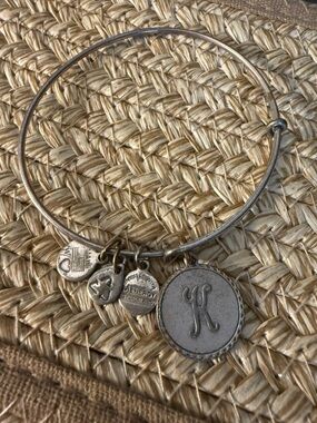 Alex and Ani Silver-Tone Initial K Charm Bangle with Accent Charms